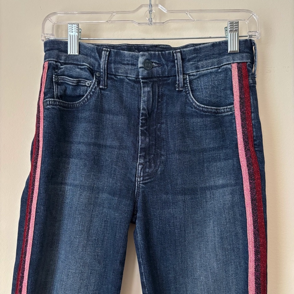 MOTHER High Waisted Looker Jeans Sz 26 Here Kitty Kitty Glitter Racer - Picture 3 of 12